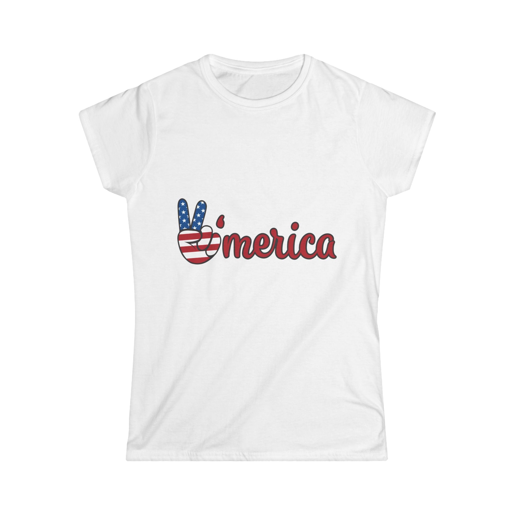 'Merica Peace Sign Women's Tee – American Flag Patriotic Fourth of July Shirt