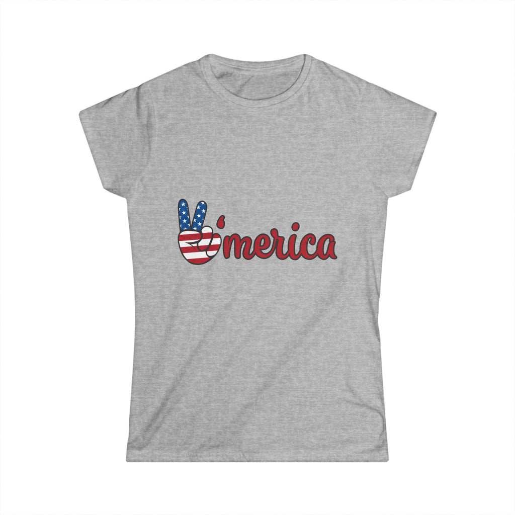 'Merica Peace Sign Women's Tee – American Flag Patriotic Fourth of July Shirt