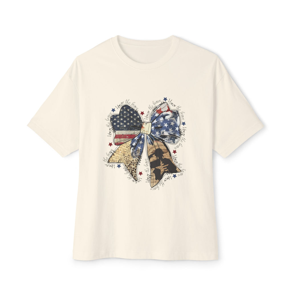 Patriotic Bow Tee — American Flag Glitter Bow Oversized T-Shirt (Copy)
