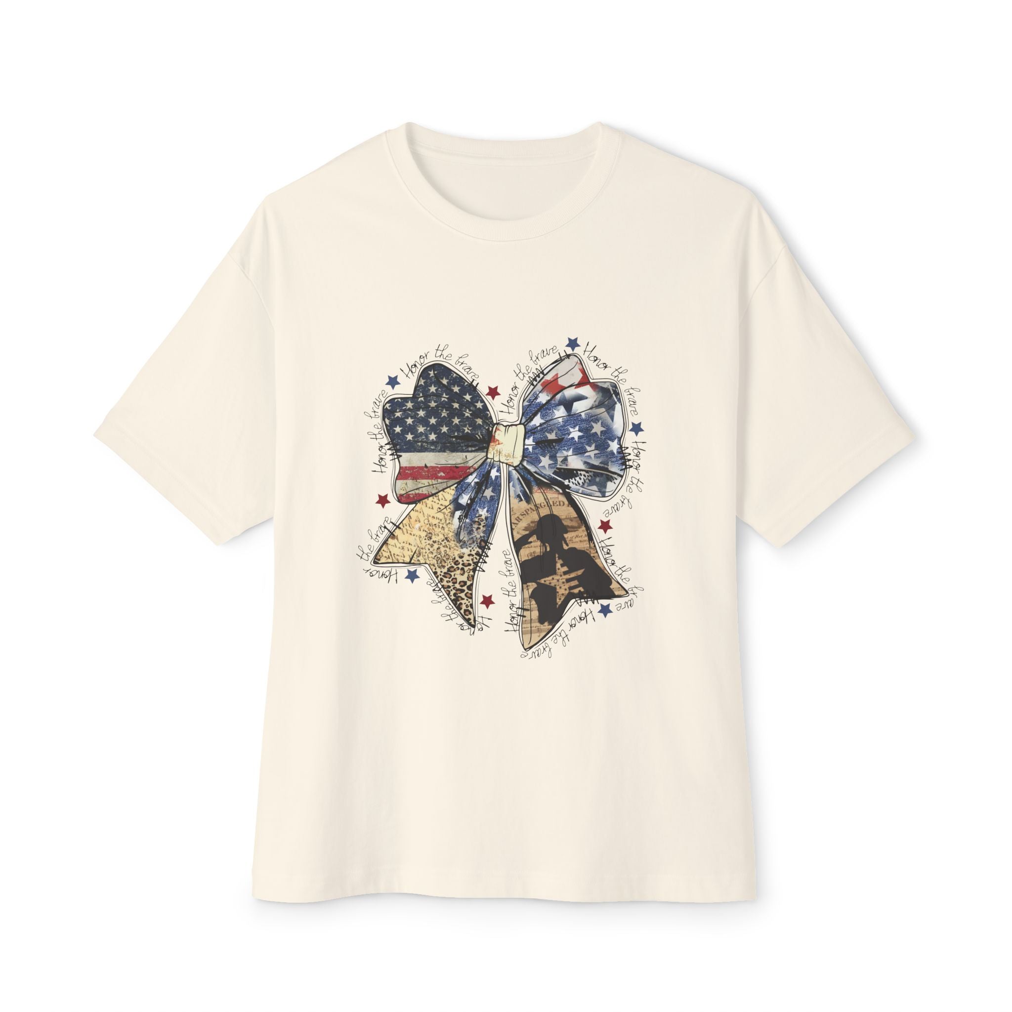 Patriotic Bow Tee — American Flag Glitter Bow Oversized T-Shirt (Copy)