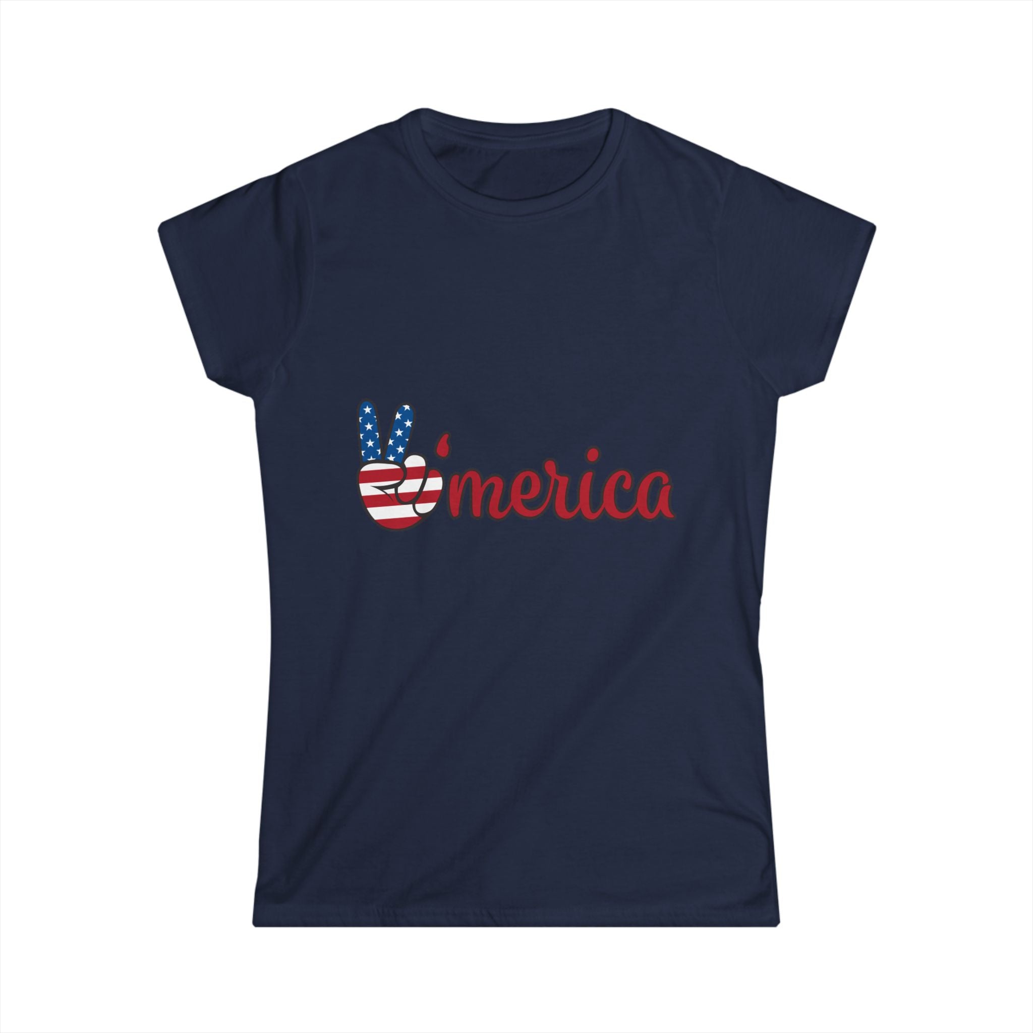 'Merica Peace Sign Women's Tee – American Flag Patriotic Fourth of July Shirt