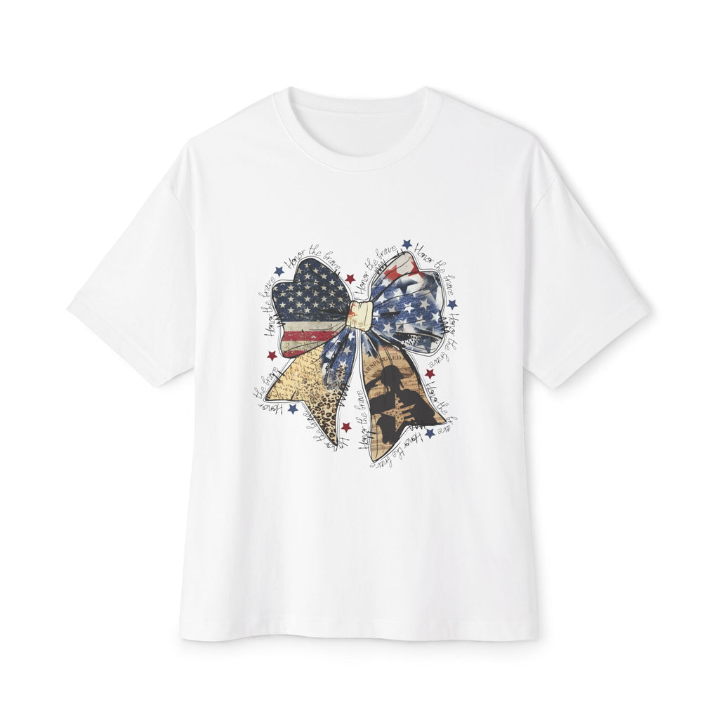 Patriotic Bow Tee — American Flag Glitter Bow Oversized T-Shirt (Copy)