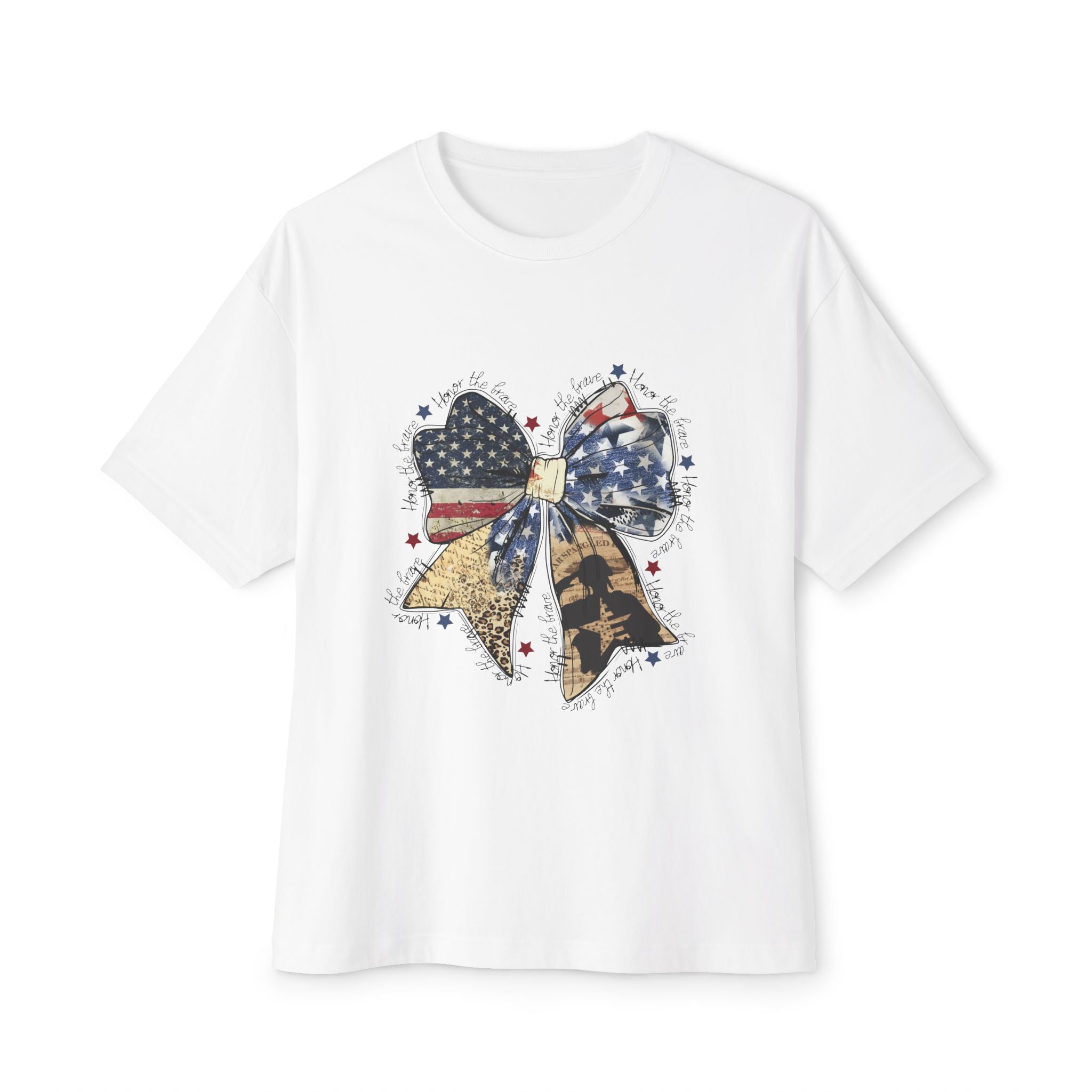 Patriotic Bow Tee — American Flag Glitter Bow Oversized T-Shirt (Copy)