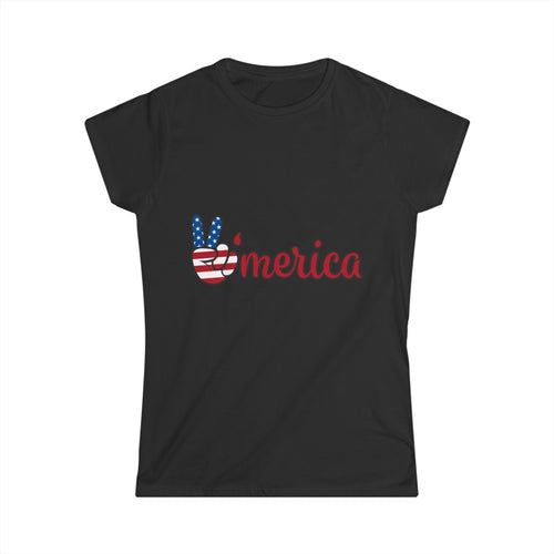 'Merica Peace Sign Women's Tee – American Flag Patriotic Fourth of July Shirt
