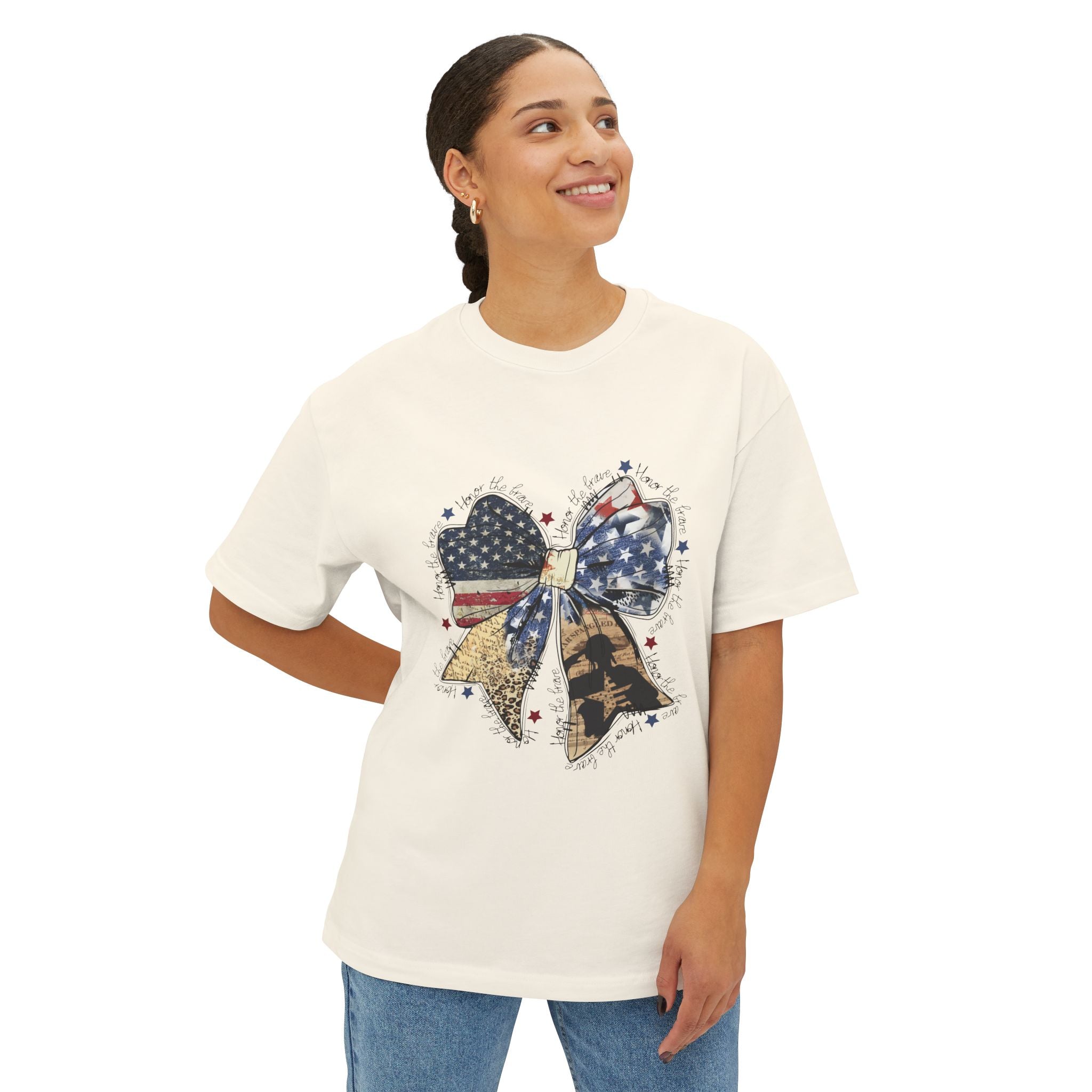 Patriotic Bow Tee — American Flag Glitter Bow Oversized T-Shirt (Copy)
